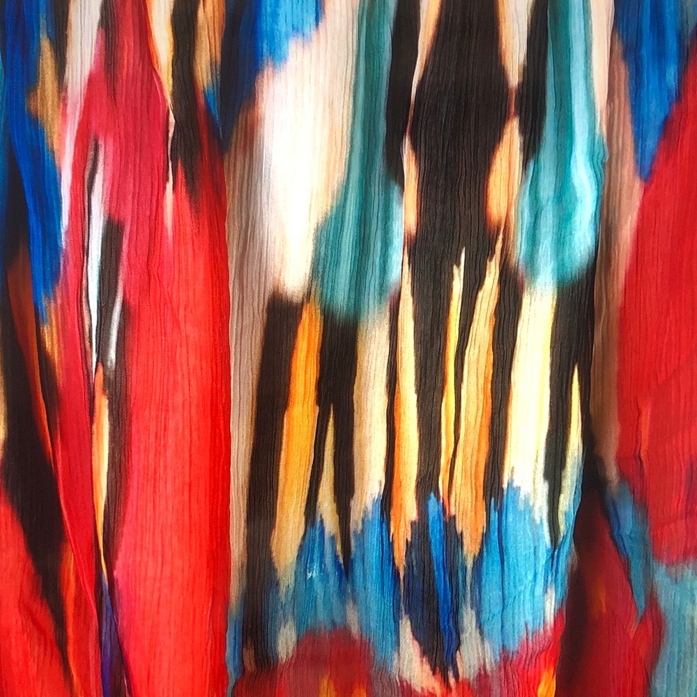 Vintage Collection Multicolor Ruffle-Neck Peasant Blouse Vibrant Abstract Print - Picture 11 of 11